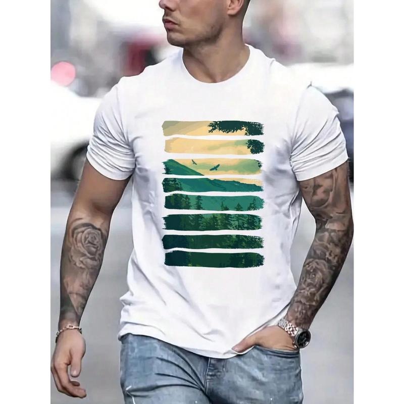 Men's Mountain & Letter Printed Short Sleeve T-Shirt Made in USA Hoodie, Sweatshirt | DripVista.com