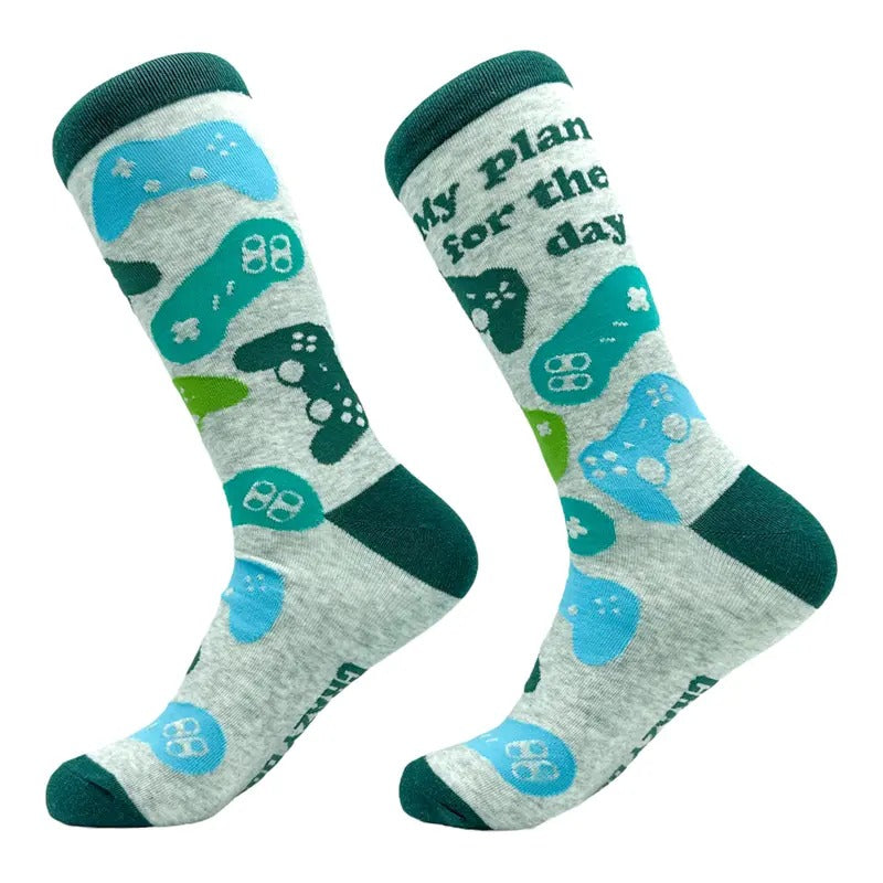 Men's My Plan For The Day Socks Funny Gamer Video Game Lovers Footwear Funny Graphic Socks Comfortable Fitted Spandex...