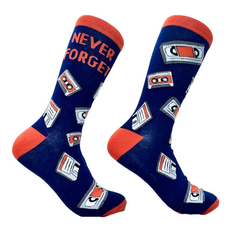 Men's Never Forget Me Socks Funny Retro VHS Tape Floopy Disk Old Tech Joke Footwear Funny Graphic Socks Comfortable...