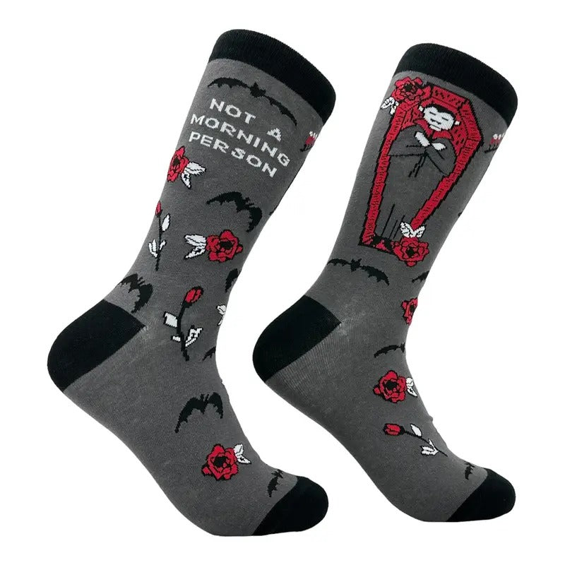 Men's Not A Morning Person Socks Funny Sarcastic Vampire Graphic Footwear Funny Graphic Socks Comfortable Fitted Spandex...
