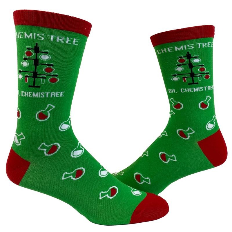 Men's Oh Chemis Tree Socks Funny Christmas Tree Chemistry Science Nerdy Graphic Novelty Footwear Funny Graphic Socks Comfortable Fitted Spandex Cotton