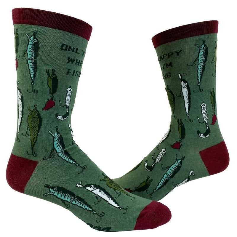 Men's Only Happy When I'm Fishing Socks Funny Fathers Day Fishmerman Lures Graphic Footwear Funny Graphic Socks...