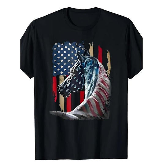 Men's Premium Cotton T-Shirt with Unique Horse Print - Comfortable, Casual & Sporty Short Sleeve Tee for All Seasons made in usa