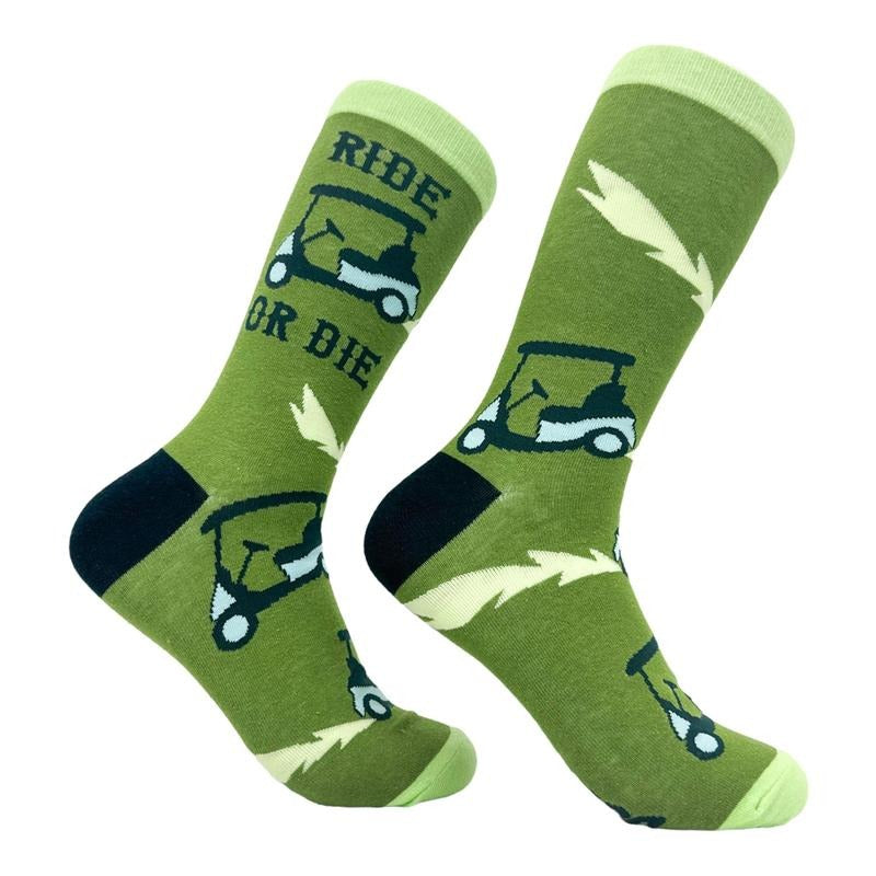 Men's Ride Or Die Socks Funny Golf Cart Golfing Lovers Footwear Funny Graphic Socks Comfortable Fitted Spandex Cotton...