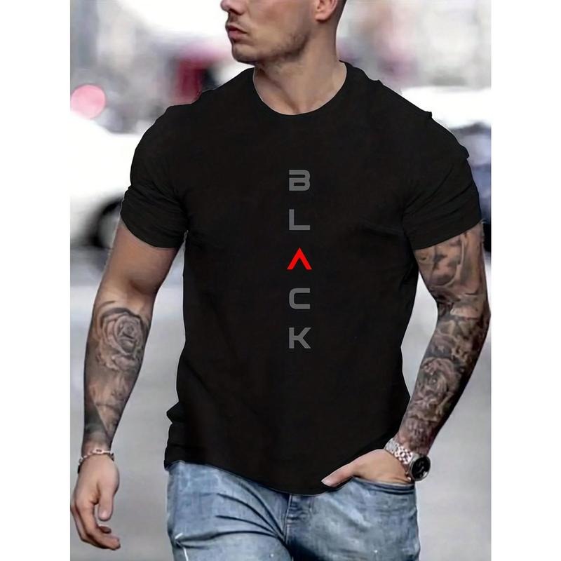 Men's Short Sleeve T-Shirt With Letter Print And Round Neckline Made in USA Hoodie, Sweatshirt | DripVista.com