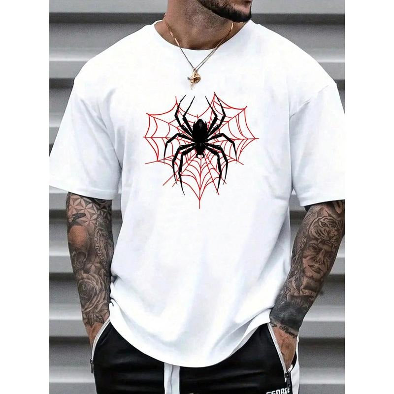Men's Spider Print Round Neck Short Sleeve T-Shirt Made in USA Hoodie, Sweatshirt | DripVista.com