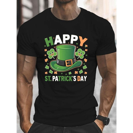 Men's St. Patrick's Day Leprechaun Shamrock Graphic T-Shirt - Casual Crew Neck, Lightweight Cotton Summer Tee with Festive Print Made in USA
