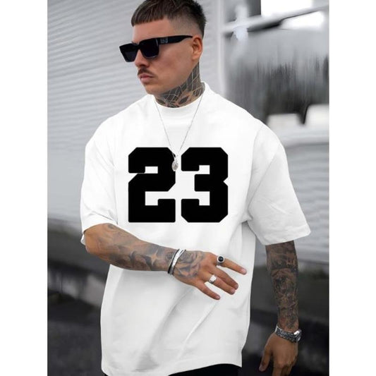 Men's Stylish T-shirts, Crew Neck Tees With "23" Print, Comfort Fit, Casual Short Sleeves, Trendy Tops For Summer& Spring Made In USA