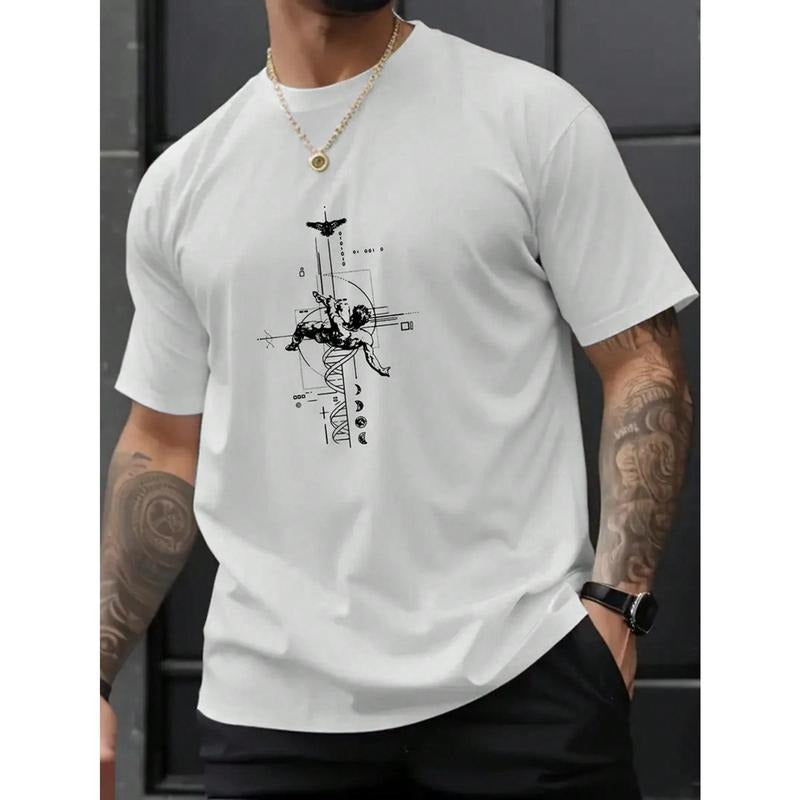 Men's Summer Casual Short Sleeve T-Shirt With Character Print Round Neck Made in USA Hoodie, Sweatshirt | DripVista.com