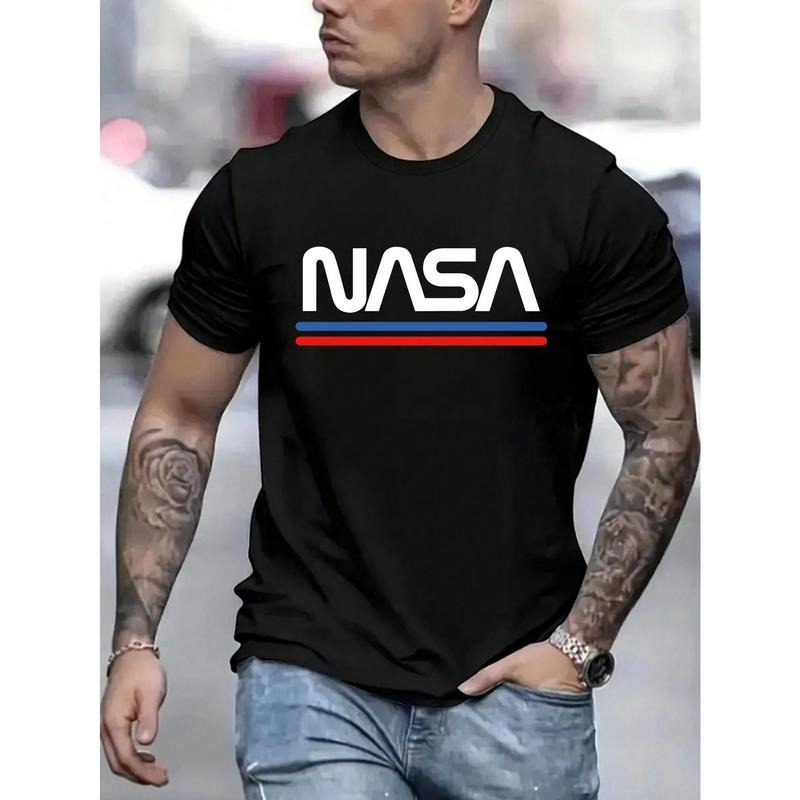 Men's Summer Casual T-Shirt With Letter Print And Round Neck Short Sleeve Made in USA Hoodie, Sweatshirt | DripVista.com