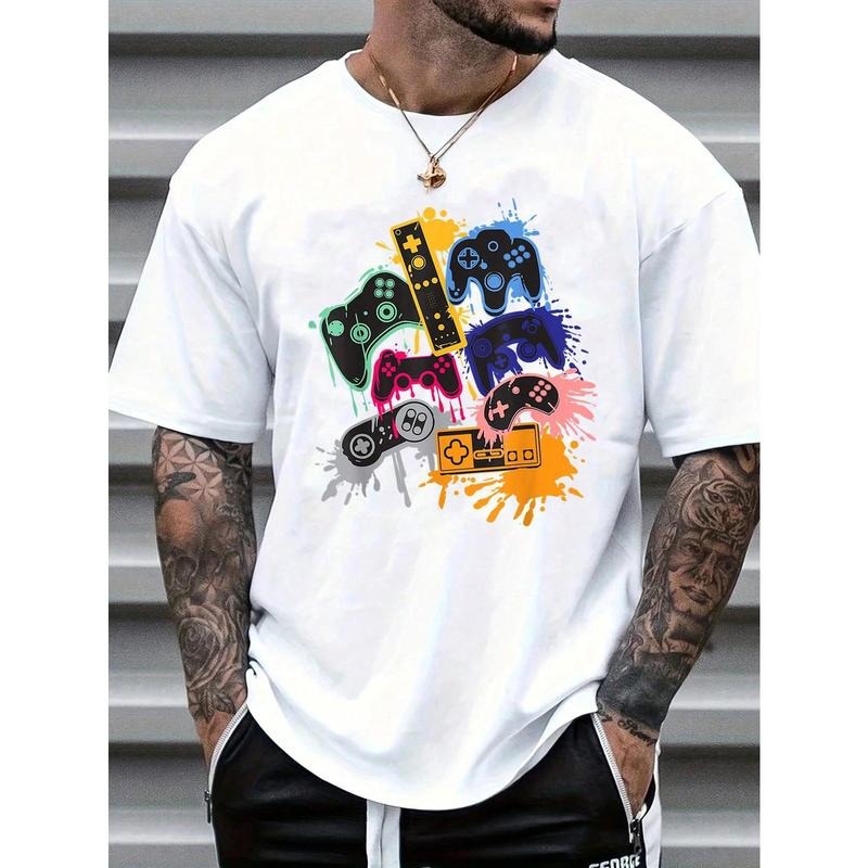Men's Summer Game Console Printed Round Neck Short Sleeve Casual T-Shirt Made in USA Hoodie, Sweatshirt | DripVista.com