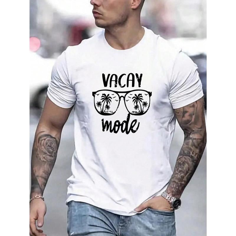 Men's Summer Letter And Glasses Print Round Neck Short Sleeve Casual T-Shirt Made in USA Hoodie, Sweatshirt | DripVista.com