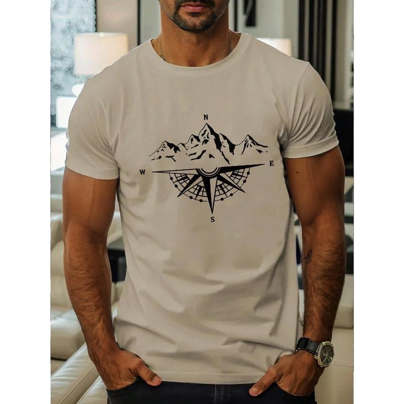 Men's Summer Mountain Print Round Neck Short Sleeve Casual T-Shirt Made in USA Hoodie, Sweatshirt | DripVista.com