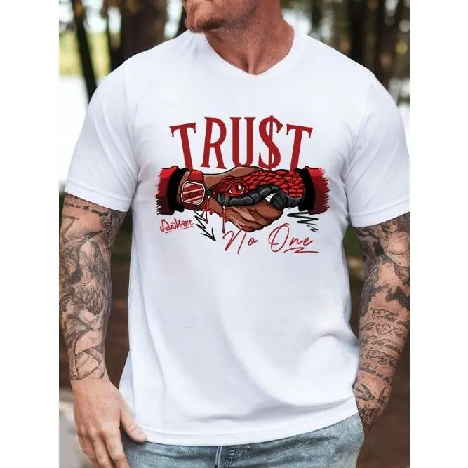 Men's T-Shirt With Snake Trust No One Graphic Print, Casual Short Sleeve Tee Made in USA Hoodie, Sweatshirt | DripVista.com