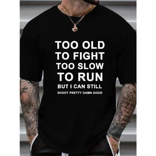 Men's T-shirt, Letters Print, Summer Trendy Short Sleeve Tees For Male, Big & Tall Made in USA