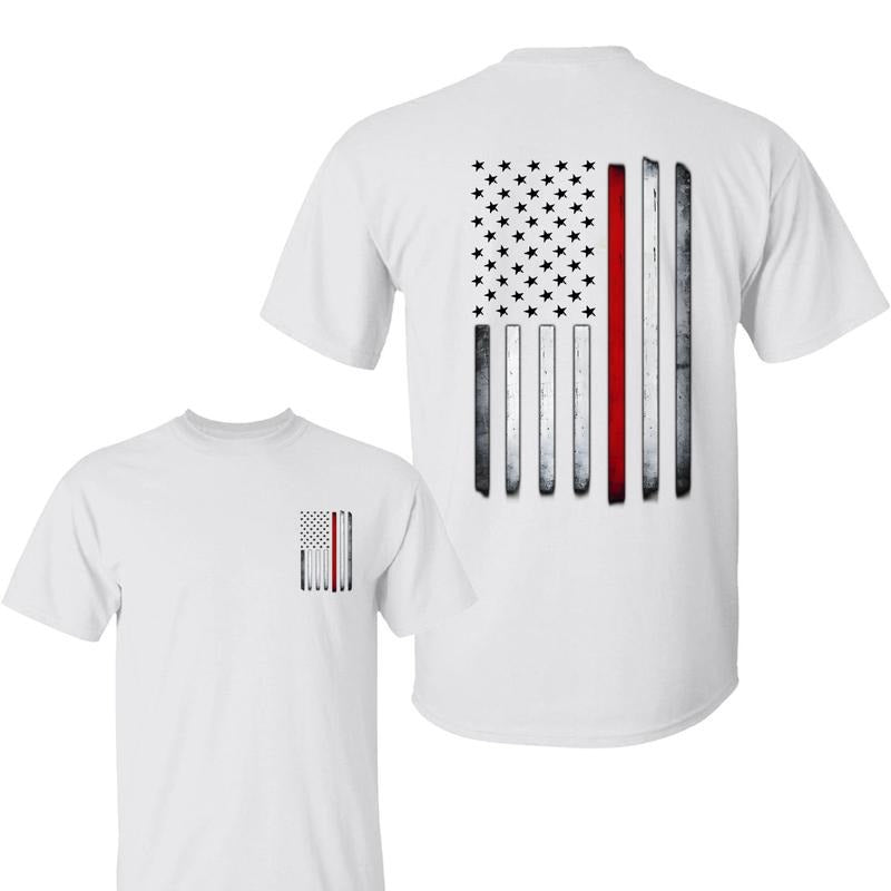 Men's Thin Red Line Flag Tee American Patriot Firefighter Support Shirt- Graphic T-Shirt for Men