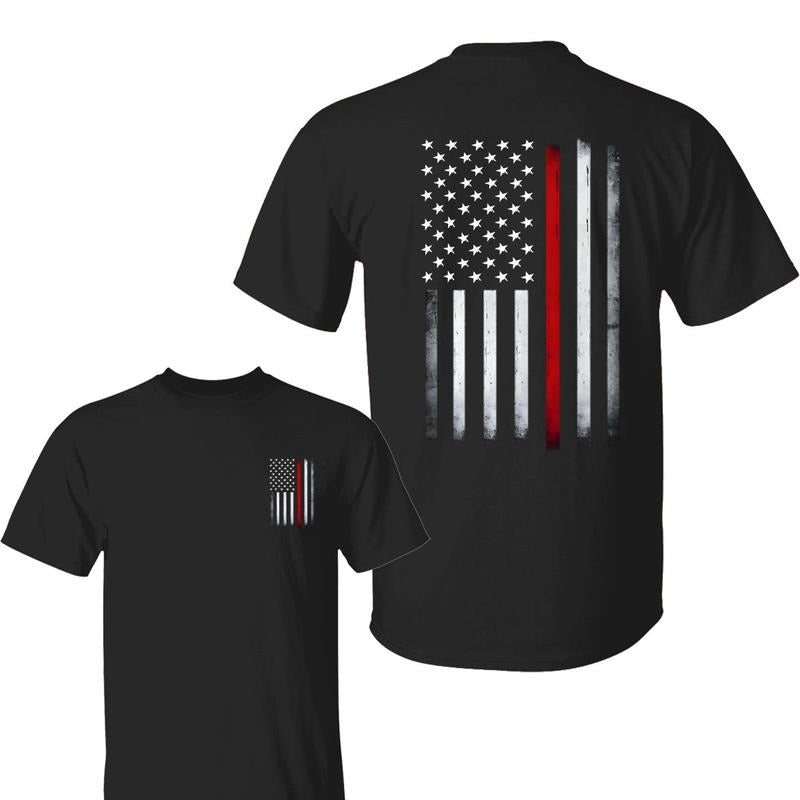 Men's Thin Red Line Flag Tee American Patriot Firefighter Support Shirt- Graphic T-Shirt for Men Hoodie, Sweatshirt