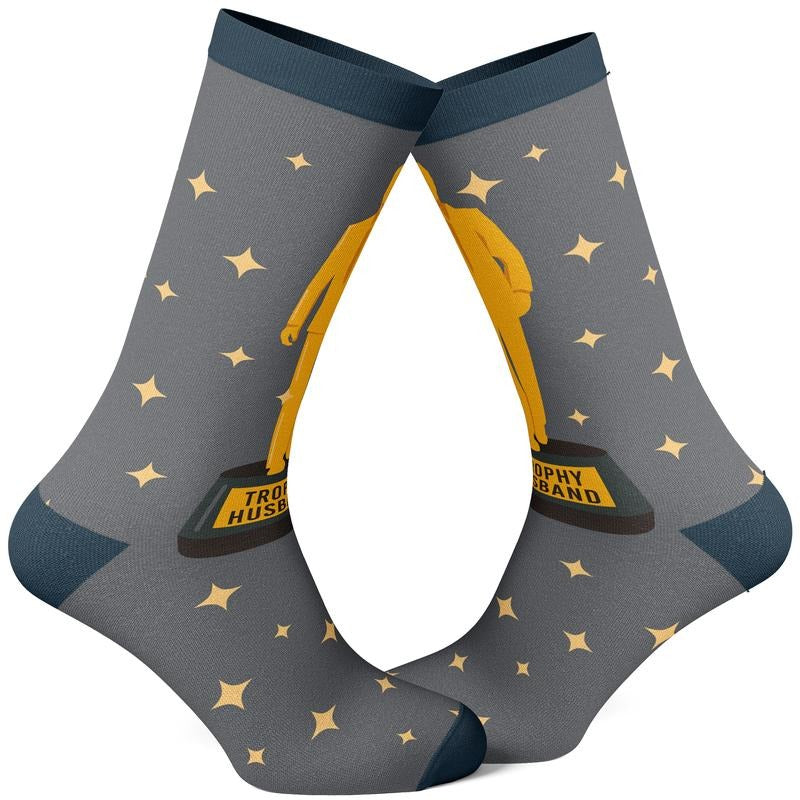 Men's Trophy Husband Socks Funny Best Hubby Award Sparkling Gold Footwear Funny Graphic Socks Comfortable Fitted Spandex...
