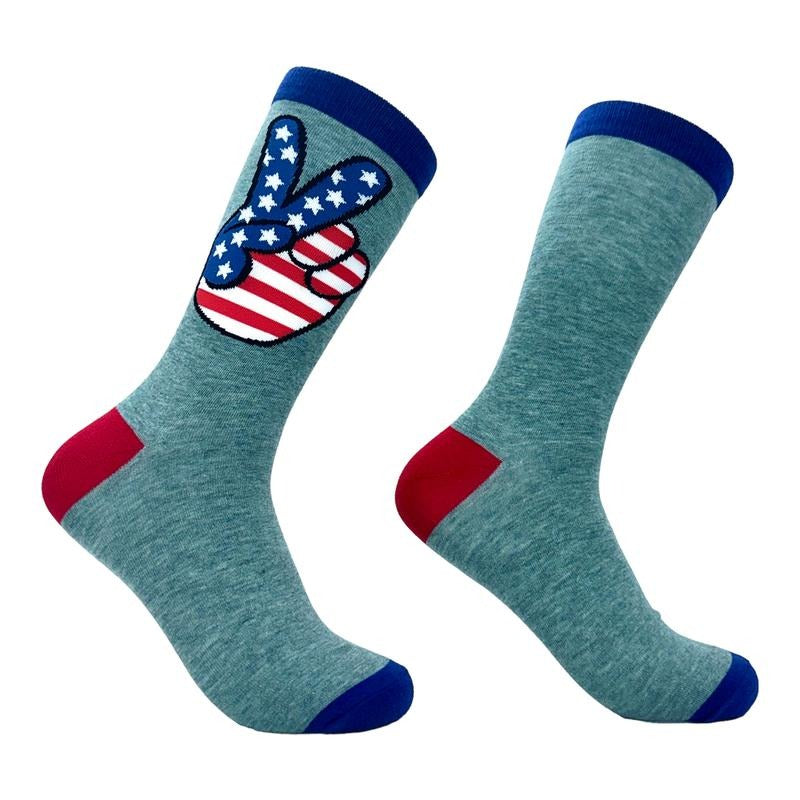 Men's USA Peace Hands Socks Funny Awesome Fourth Of July Patriotic Flag Lovers Footwear Funny Graphic Socks Comfortable...