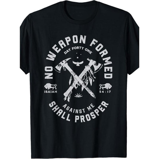 Men's Vintage "No Weapon Formed Against Me Shall Prosper" Christian T-Shirt - Black, Cotton, Casual Fit, Sizes S-5XL, Machine Washable, All-Season Wear, Allseason Apparel | Bold Print Shirt | Stretchable Cotton Made in USA