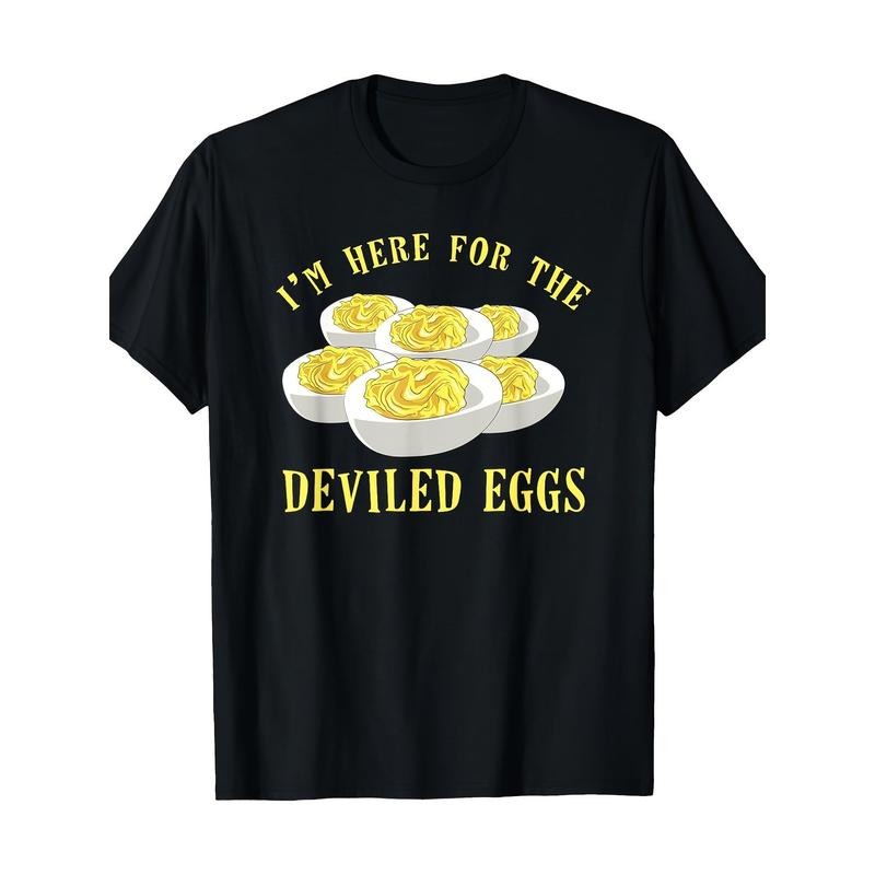 Men's Vintage-Style Cotton T-Shirt with Unique Deviled Eggs Print