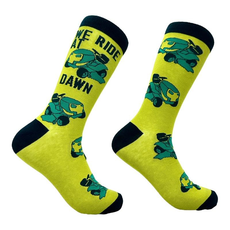 Men's We Ride At Dawn Socks Funny Riding Lawn Mower Joke Footwear Funny Graphic Socks Comfortable Fitted Spandex Cotton...