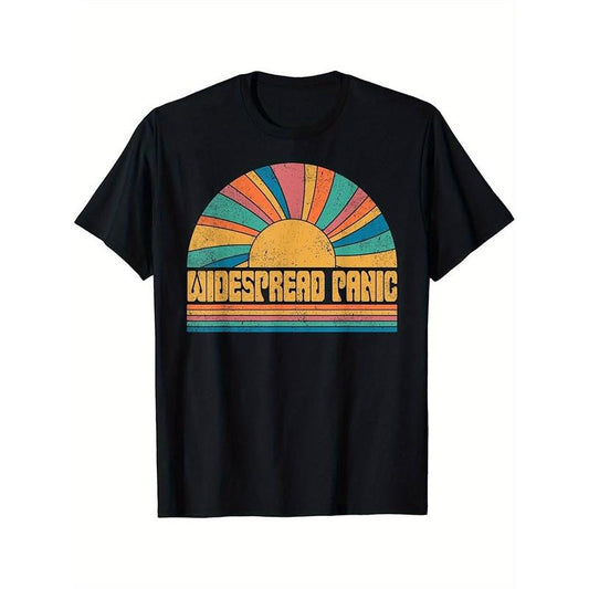 Men's Widespread Panic Print High Quality Cotton Classic Fit Words Novelty Vintage Pattern Tee Retro Chill Breathable T-Shirt, Made In USA made in usa