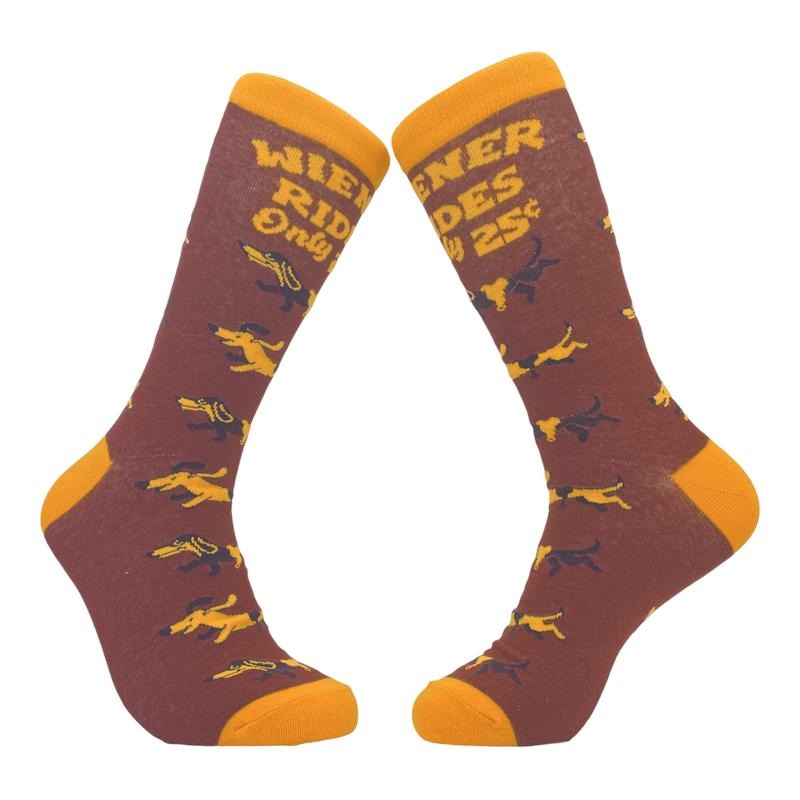 Men's Wiener Rides Socks Funny Dachshund Pet Puppy Lover Novelty Footwear Funny Graphic Socks Comfortable Fitted Spandex...