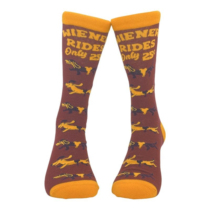 Men's Wiener Rides Socks Funny Dachshund Pet Puppy Owner Novelty Footwear Funny Graphic Socks Comfortable Fitted Spandex...