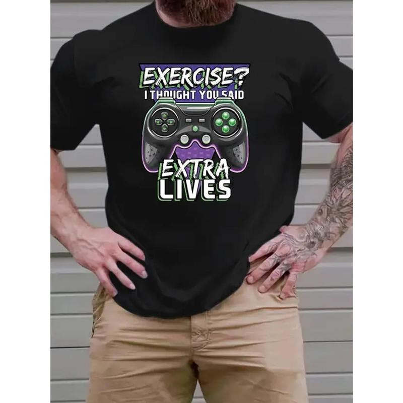 Men's lettering and game console graphic print fashionable summer short-sleeved T-shirt made in usa Hoodie, Sweatshirt