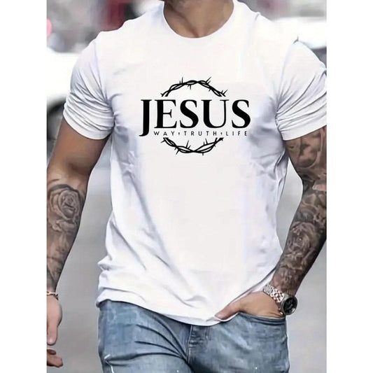 Men's short sleeve, 100% cotton T-shirt, 1 piece, high quality breathable material, Jesus print, easy movement, soft and skin friendly Made in USA