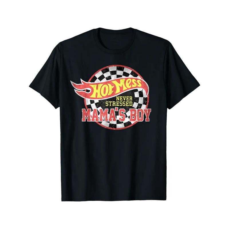 MenRetro - Inspired Lightsaber brand - Shirt: "Hot Mess Never Stressed Mama'WB shield Boy"