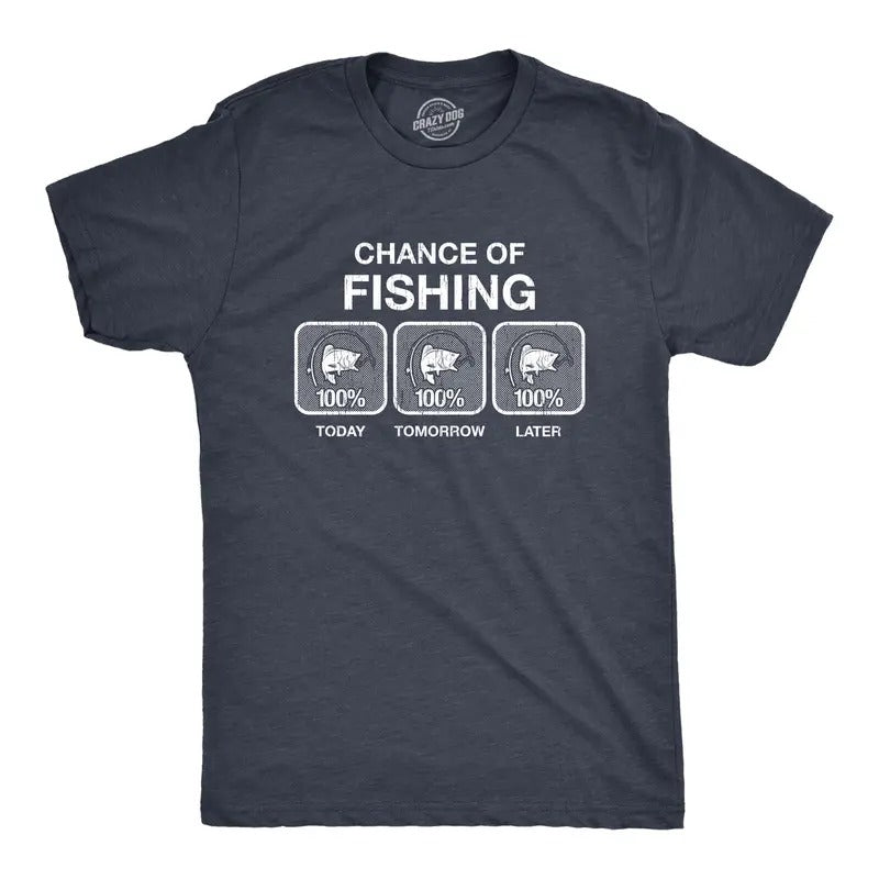 Mens 100% Chance Of Fishing T Shirt Funny Outdoor Fishing Novelty Camp Tee Mens Funny T Shirts Cool Tees Soft Stylish...
