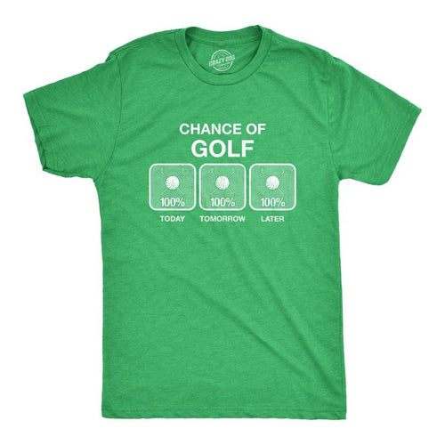 Mens 100% Chance Of Golf T Shirt Summer Sports Hole In One Novelty Tee Mens Funny T Shirts Cool Tees Soft Stylish Casual...