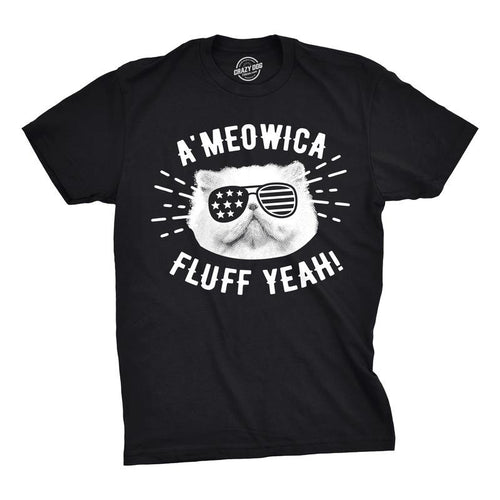 Mens A'Meowica Fluff Yeah T Shirt Funny 4th Of July Cat Tee For Guys Mens Funny T Shirts Cool Tees Soft Stylish Casual...
