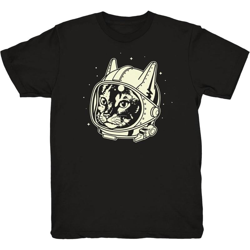 Mens Astro Cat T Shirt Funny Cool Graphic Printed Guys Tee Black made in usa Hoodie, Sweatshirt | DripVista.com