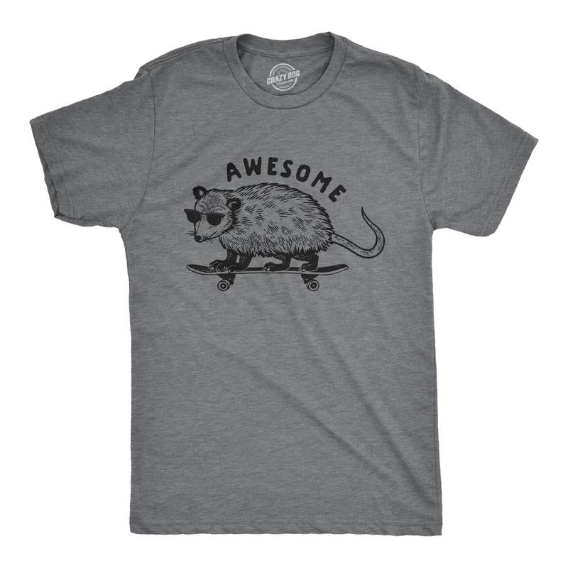 Mens Awesome Possum T shirt Funny Cool 90s Retro Animal Lover Graphic Tee Mens Funny T Shirts Cool Tees Soft Stylish Casual Menswear Funny Animal Short Sleeve Novelty Tees for Guys Dark Grey