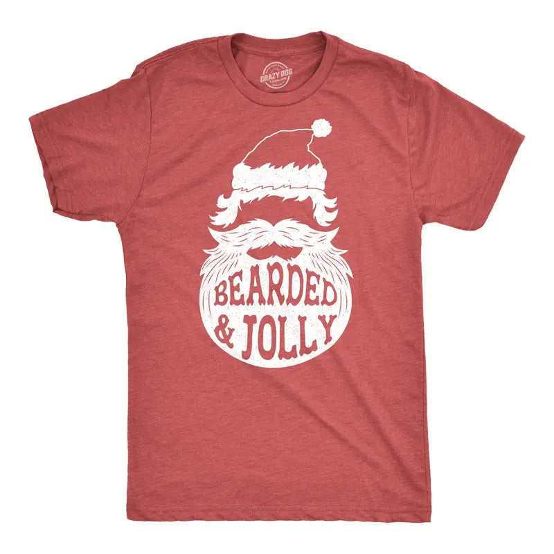 Mens Bearded And Jolly T Shirt Funny Santa Claus Beard Christmas Tee Mens Funny T Shirts Cool Tees Soft Stylish Casual...