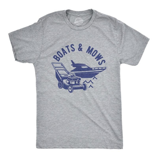 Mens Boats and Mows T Shirt Funny Lawn Lakelife Cottage Cabin Summer Graphic Tee Mens Funny T Shirts Cool Tees Soft Stylish Casual Menswear Dad Joke Apparel for Men Funny Movie Short Sleeve Novelty Light Grey