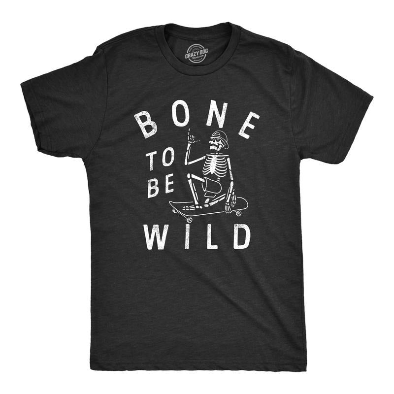 Mens Bone To Be Wild T Shirt Funny Cool Halloween Skateboarding Skeleton Tee For Guys Mens Funny T Shirts Cool Tees Soft...