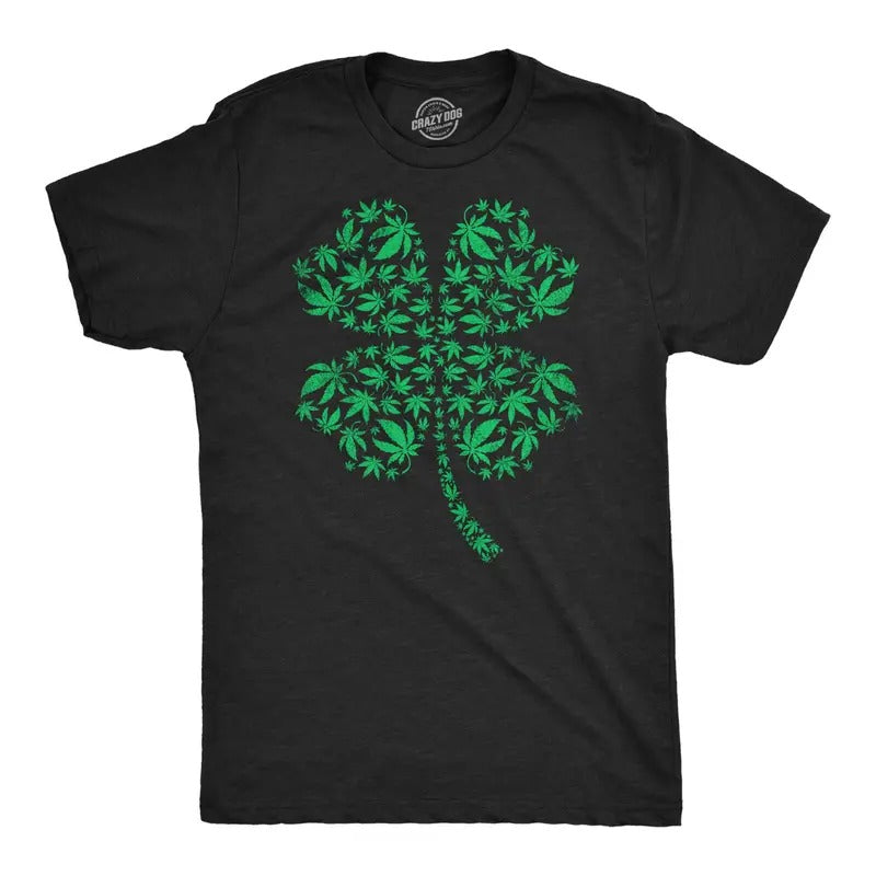 Mens Clover Made Of Pot Leaves T Shirt Funny St Pattys Day 420 Lovers Weed Joke Tee For Guys Hoodie, Sweatshirt