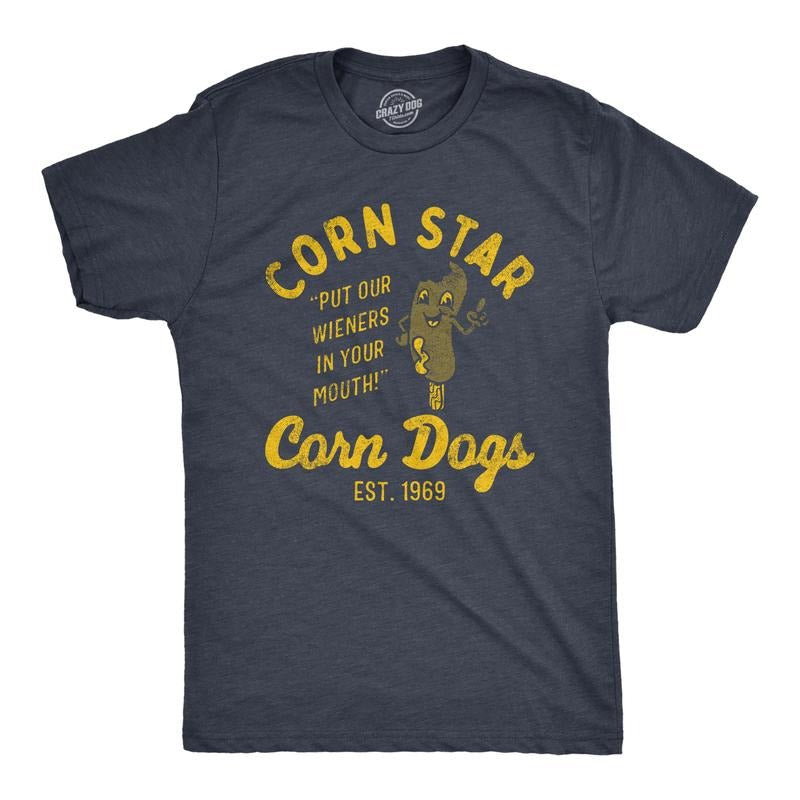 Mens Corn Star Corn Dogs T Shirt Funny Hot Dog Adult Joke Tee For Guys Mens Funny T Shirts Cool Tees Soft Stylish Casual...