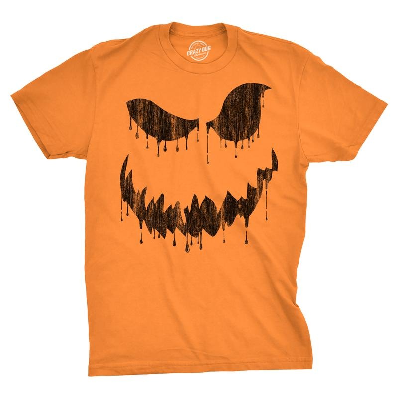 Mens Drippy Dan Pumpkin T Shirt Funny Halloween Jack O Lantern Creepy Smile Tee For Guys Mens Funny T Shirts Cool Tees Soft Stylish Casual Menswear Halloween Apparel for Men Novelty Tees for Guys Orange - 3XL
