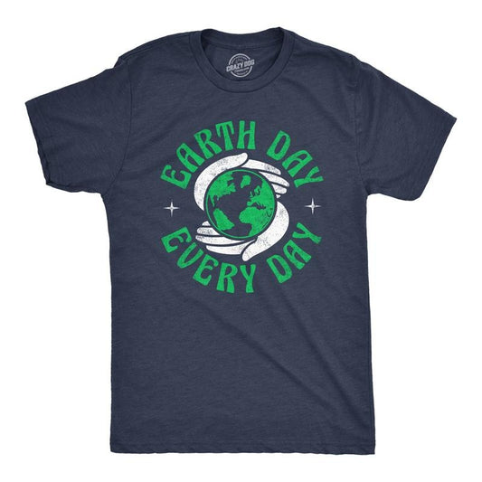 Mens Earth Day Every Day T Shirt Funny Saying Retro Planet Graphic Novelty Tee For Guys Mens Funny T Shirts Cool Tees Soft Stylish Casual Menswear Vintage Apparel for Men Funny Environmental Short Navy -