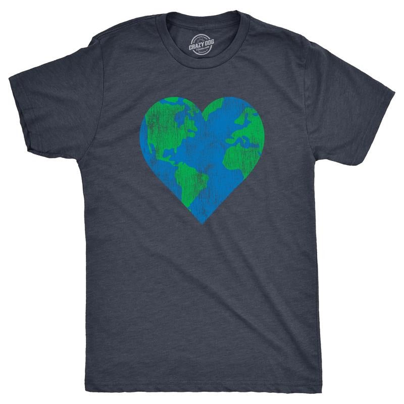 Mens Earth Heart T Shirt Funny Awesome Earth Day Nature Lovers Tee For Guys Mens Funny T Shirts Cool Tees Soft Stylish Casual Menswear Funny Environmental Short Sleeve Novelty Tees for Guys Navy -