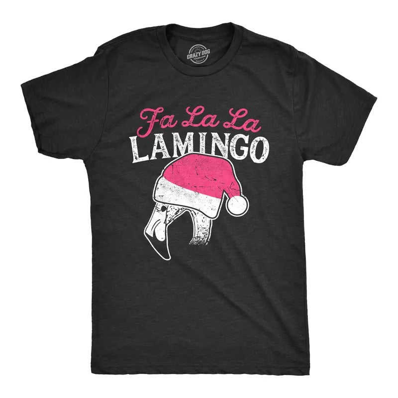 Mens Fa La La Lamingo T Shirt Funny Christmas Santa Hat Flamingo Tee Mens Funny T Shirts Cool Tees Soft Stylish Casual...