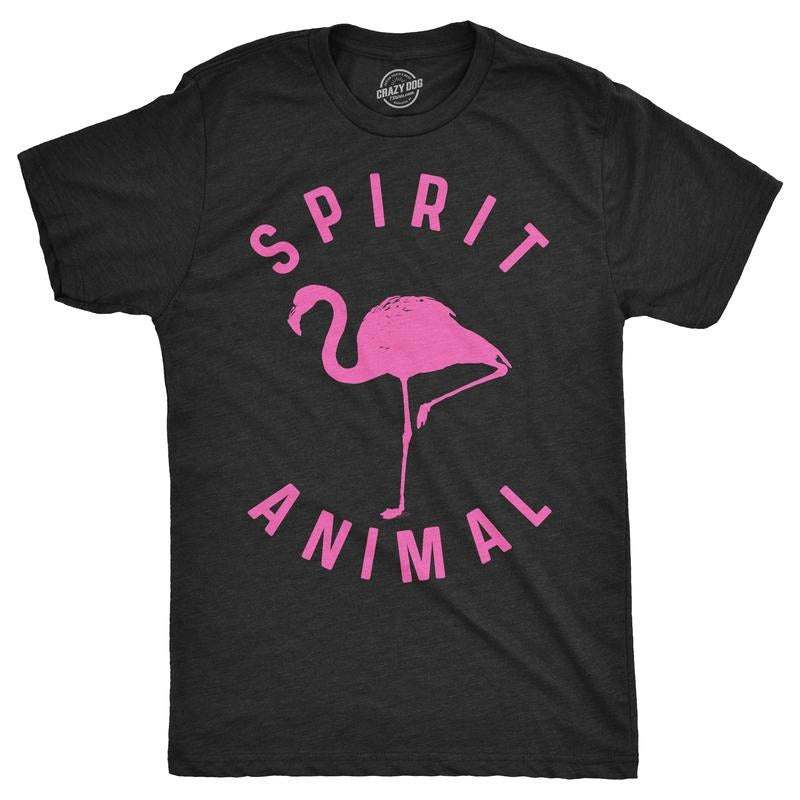 Mens Flamingo Spirit Animal T Shirt Funny Pink Bird Tee for Guys Mens Funny T Shirts Cool Tees Soft Stylish Casual Menswear Funny Animal Short Sleeve Novelty Tees for Guys Black
