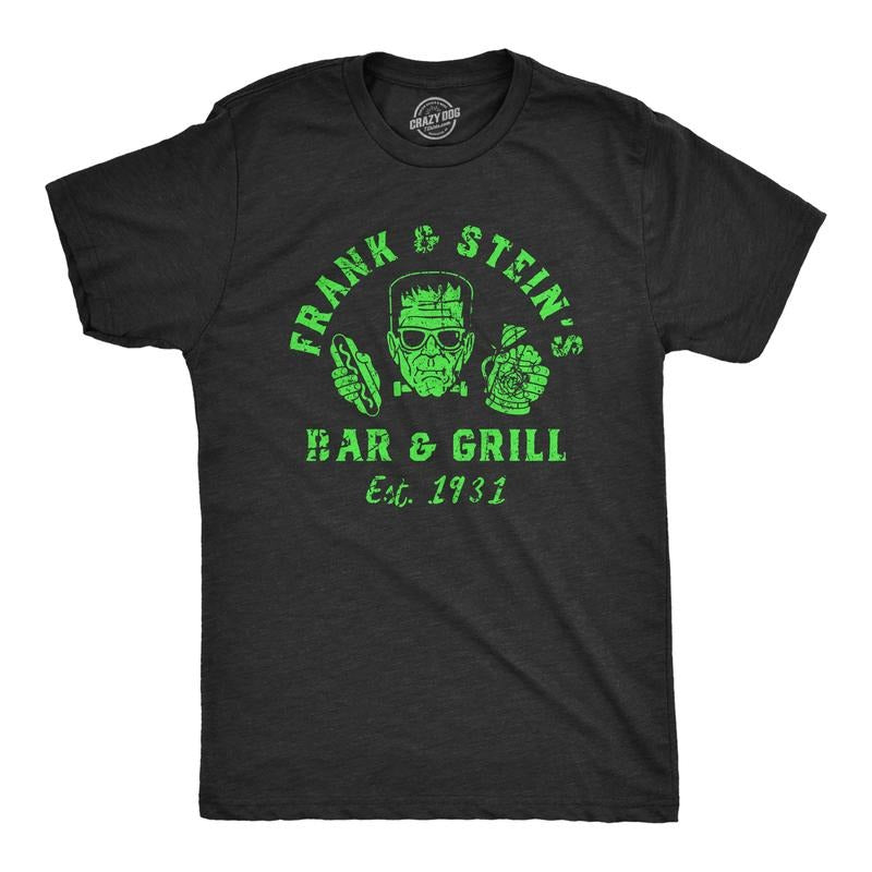 Mens Frank And Steins Bar And Grill T Shirt Funny Frankenstein Halloween Tee For Guys Mens Funny T Shirts Cool Tees Soft...