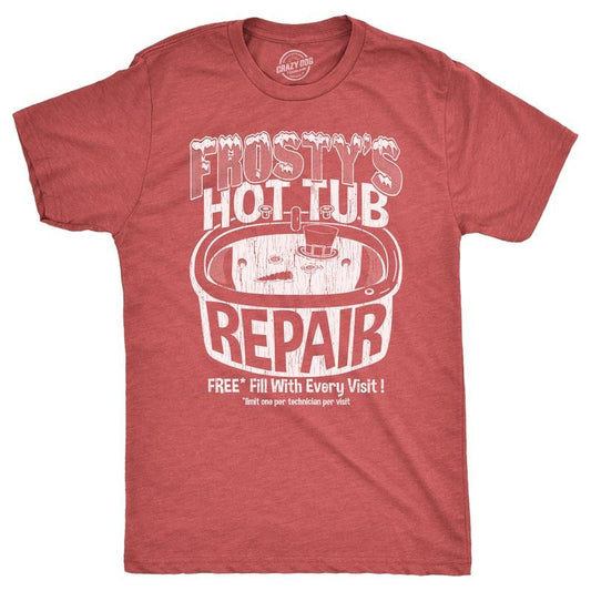 Mens Frostys Hot Tub Repair T Shirt Funny Xmas Season Snowman Service Joke Tee for Guys Mens Funny T Shirts Cool Tees Soft Stylish Casual Menswear Christmas Apparel for Men Funny Sarcastic Short Red -