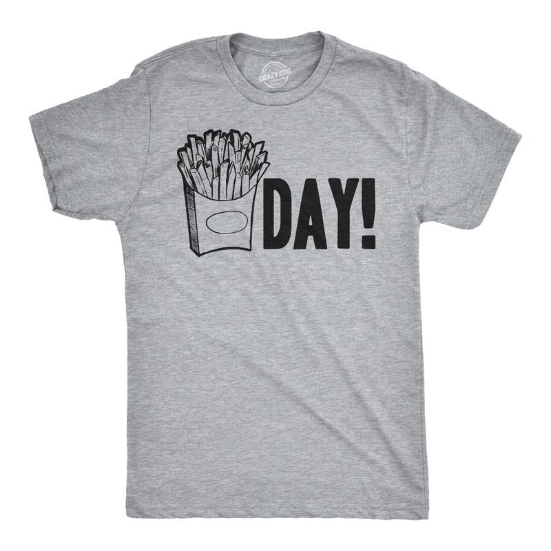 Mens Fry Day Friday T shirt Funny Fast Food French Fry Weekend TGIF Tee Mens Funny T Shirts Cool Tees Soft Stylish Casual Menswear Funny Food Short Sleeve Novelty Tees for Guys Light Grey